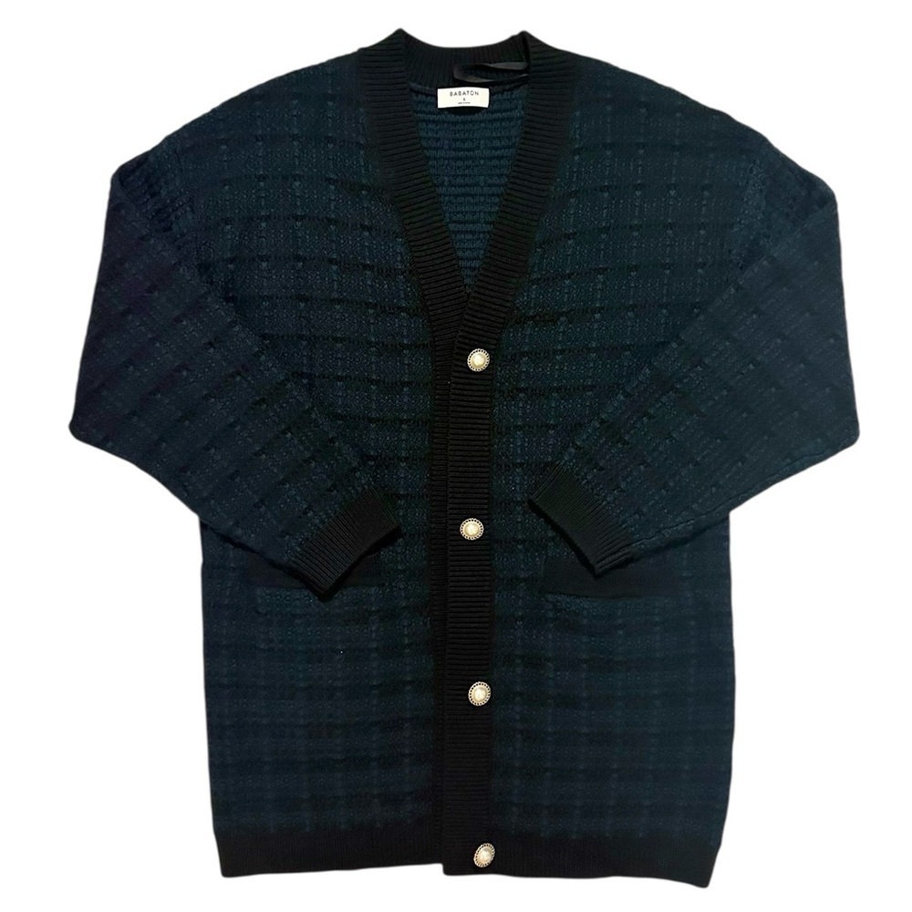 Aritzia Babaton Lacer 100% Marino Wool Cardigan - Black/Green Small